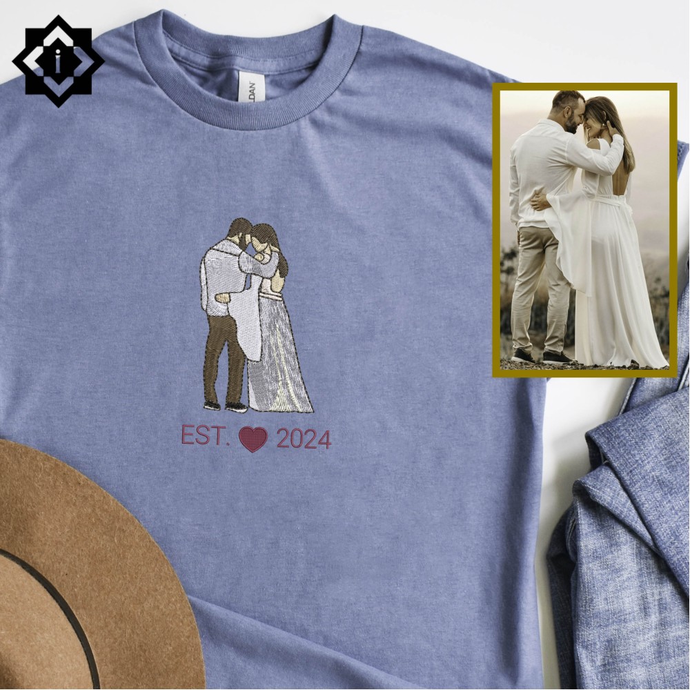 Custom Embroidered Wedding Portrait Sweatshirt, T-Shirt or Hoodie view 3