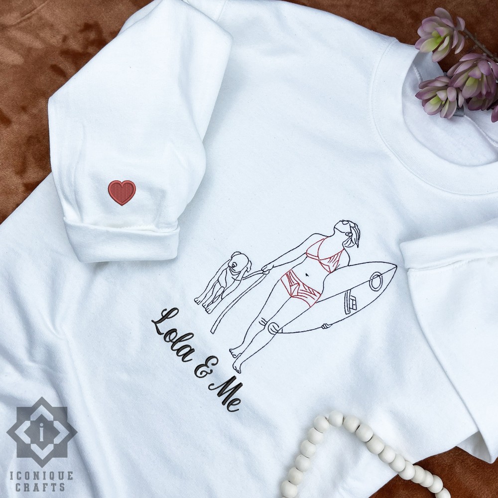 Embroidered Dog Cat Outline Portrait Sweatshirt Hoodie view 3