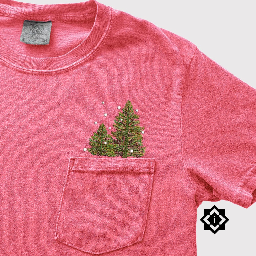 Comfort Colors Christmas Trees Embroidered Pocket Shirt | Gift for Her view 2