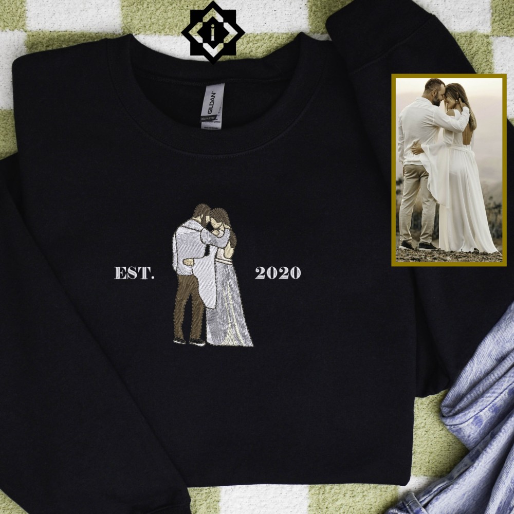 Custom Embroidered Wedding Portrait Sweatshirt, T-Shirt or Hoodie