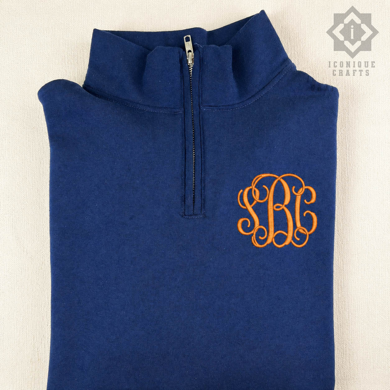 Custom Embroidered Monogram Quarter Zip Sweatshirt