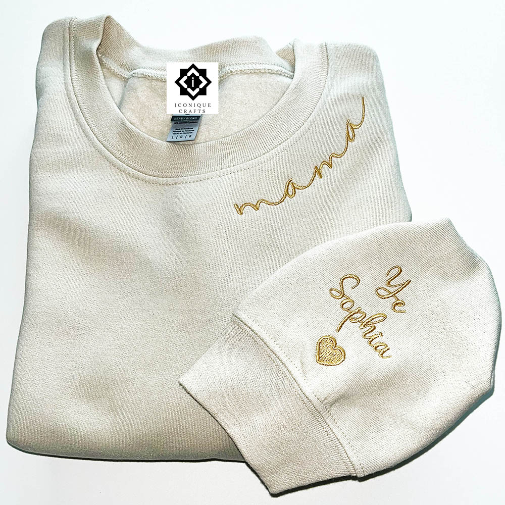 Custom Mama Embroidered Neckline Sweatshirt
