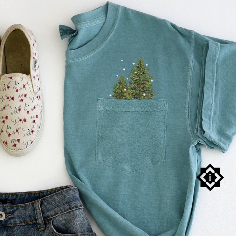 Comfort Colors Christmas Trees Embroidered Pocket Shirt | Gift for Her view 4