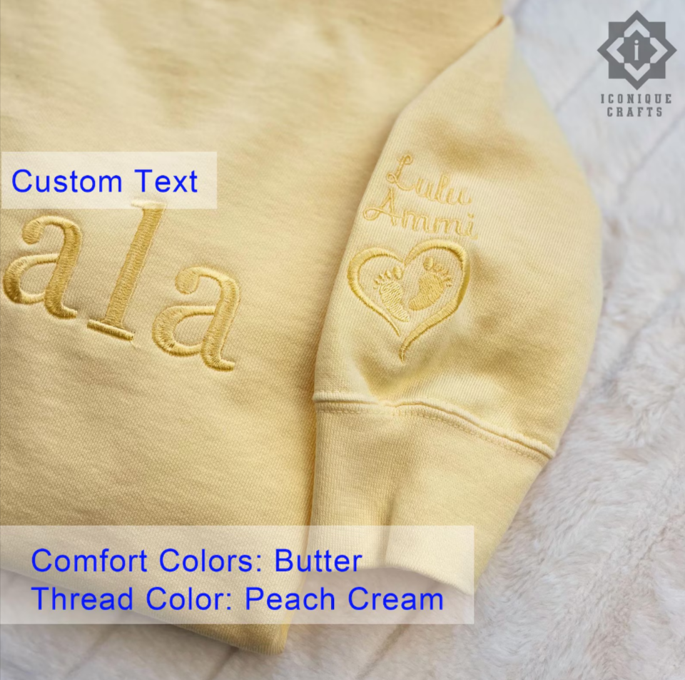Custom Embroidered Auntie Sweatshirt with Kids' Names on sleeve view 7