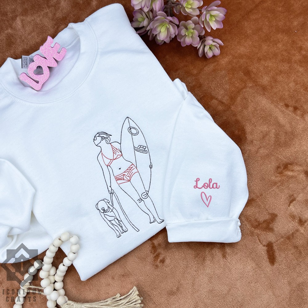 Embroidered Dog Cat Outline Portrait Sweatshirt Hoodie view 2