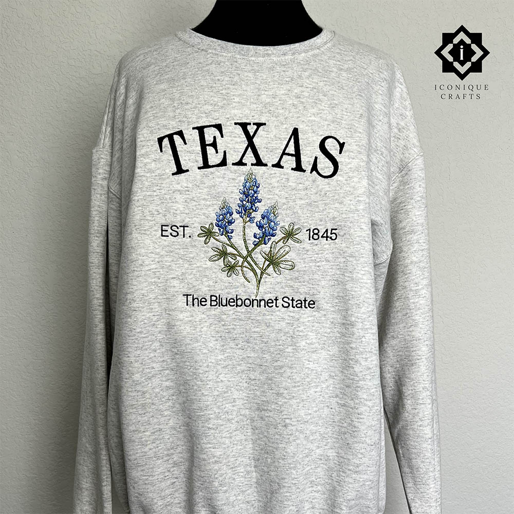 Embroidered Texas Bluebonnet Sweatshirt – Texas 1845 view 2