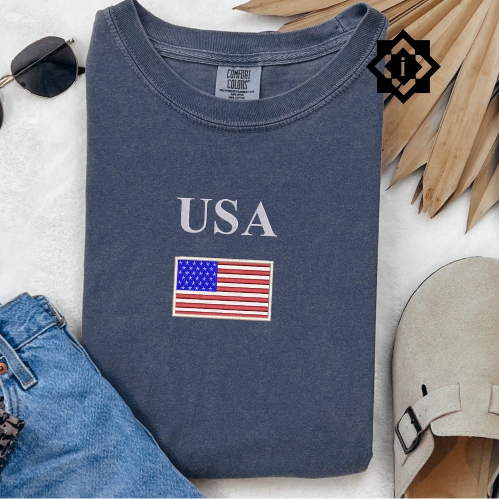 Comfort Colors Embroidered USA Flag T-Shirt & Sweatshirt view 2