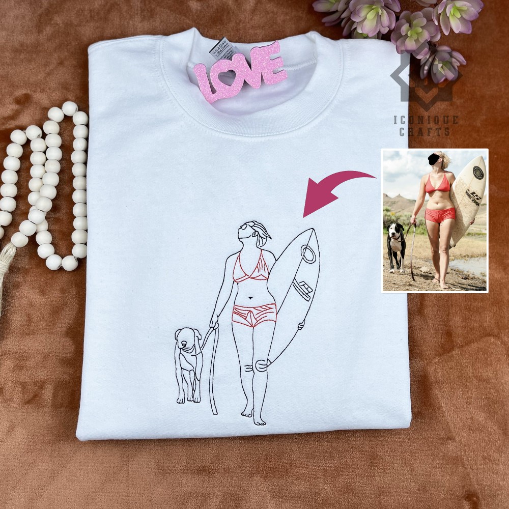Embroidered Dog Cat Outline Portrait Sweatshirt Hoodie