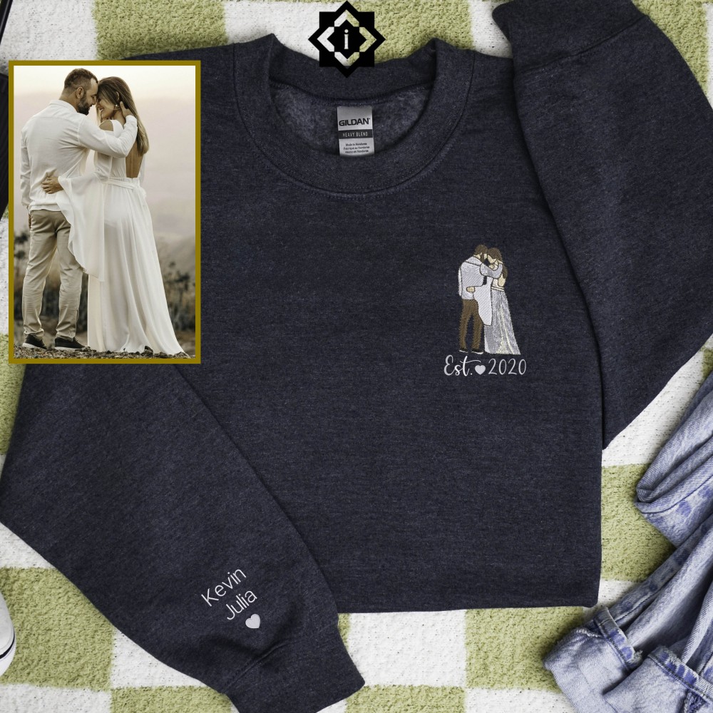 Custom Embroidered Wedding Portrait Sweatshirt, T-Shirt or Hoodie view 2