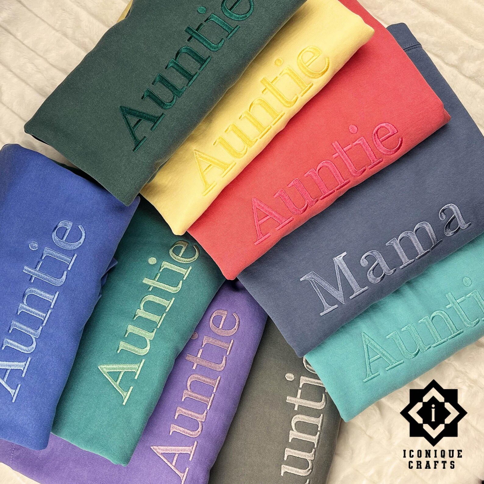 Custom Embroidered Auntie Sweatshirt with Kids' Names on sleeve view 3