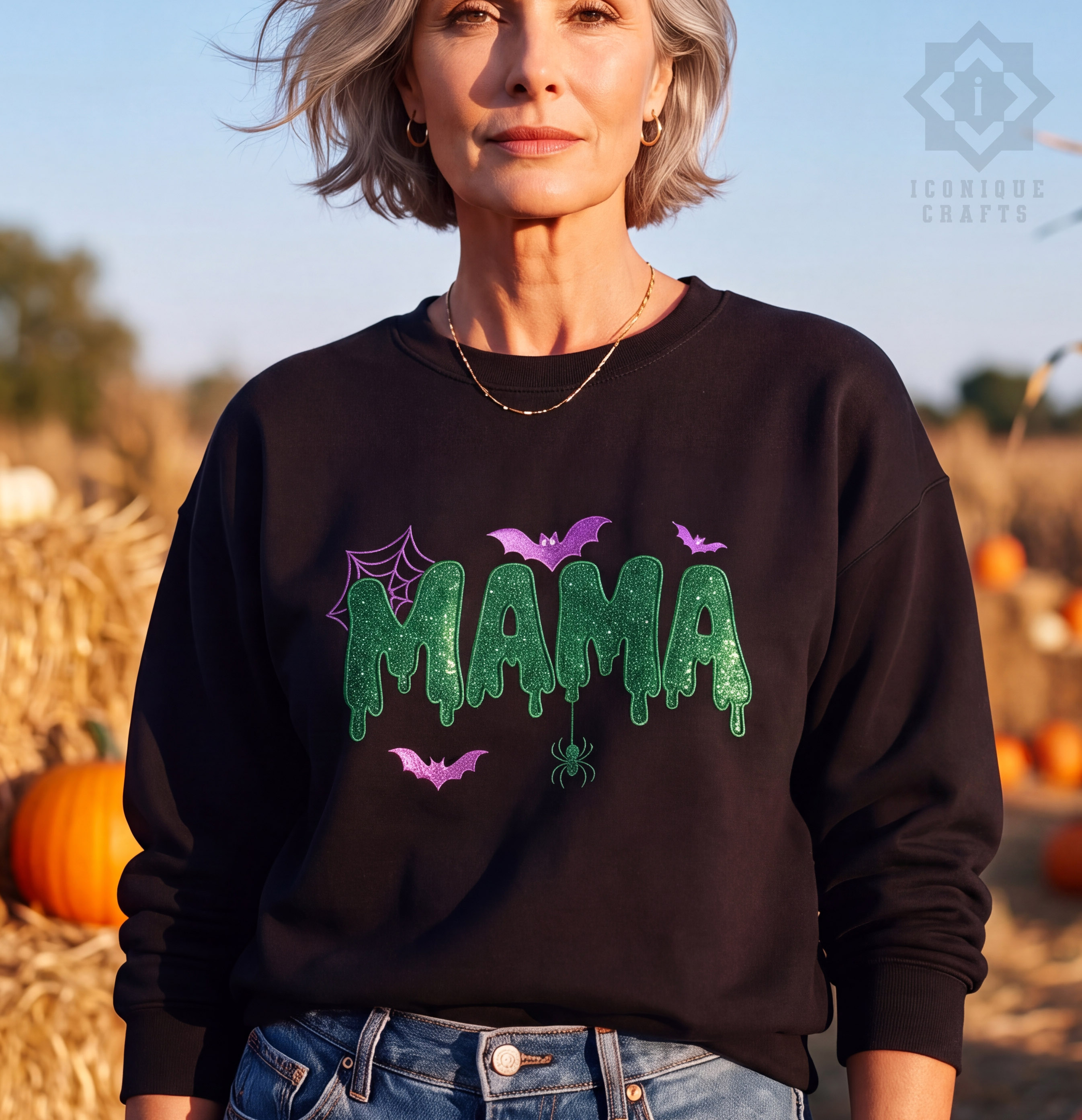 Mama Halloween Glitter Embroidered Sweatshirt view 1