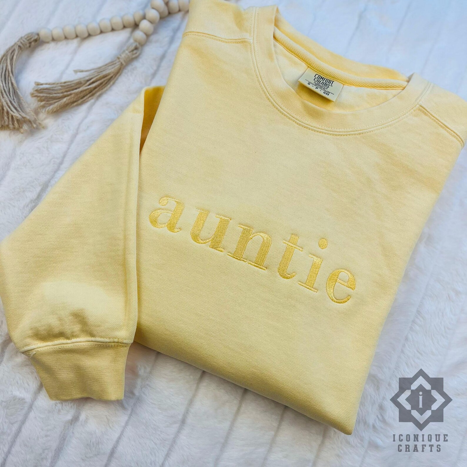Custom Embroidered Auntie Sweatshirt with Kids' Names on sleeve