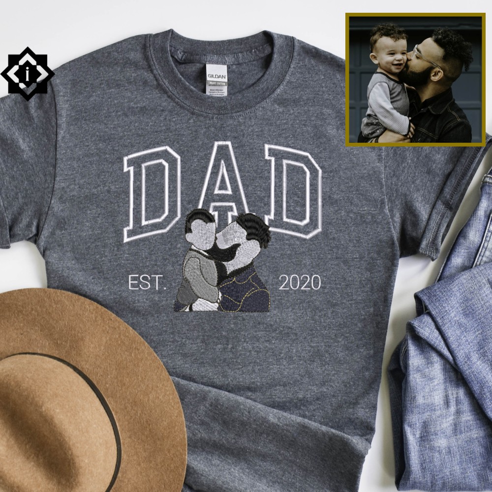 Custom Outline Portrait Embroidered Hoodie, Crewneck, T-Shirt for Father's Day view 2